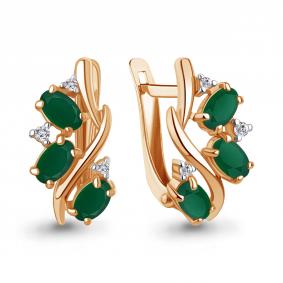 Серьги из золочёного серебра AQUAMARINE А45004209А-п с фианитом и агатом А45004209А-п фото