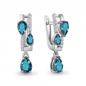 Серебряные серьги AQUAMARINE А45004808А с фианитом и Лондон топазом А45004808А фото