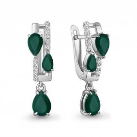 Серебряные серьги AQUAMARINE А45004809А с фианитом и агатом А45004809А фото