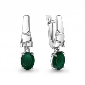 Серебряные серьги AQUAMARINE А45008409А с фианитом и агатом А45008409А фото