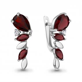 Серебряные серьги AQUAMARINE А45009003А с фианитом и гранатом А45009003А фото