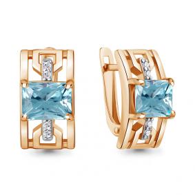 Серьги из золочёного серебра AQUAMARINE А45009588А-п с фианитом и турмалином А45009588А-п фото