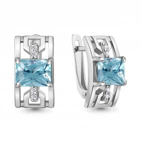 Серебряные серьги AQUAMARINE А45009588А с фианитом и турмалином А45009588А фото