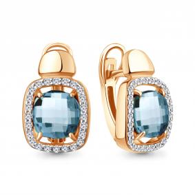 Серьги из золочёного серебра AQUAMARINE А45009988А-п с фианитом и турмалином А45009988А-п фото