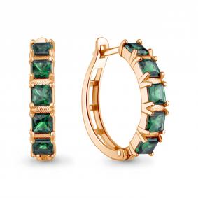 Серьги из золочёного серебра AQUAMARINE А450106П-п с гидротермальным изумрудом А450106П-п фото