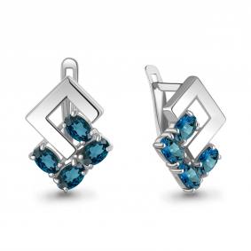 Серебряные серьги AQUAMARINE А45011108 с Лондон топазом А45011108 фото
