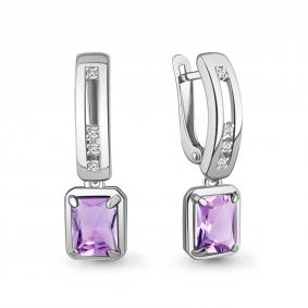 Серебряные серьги AQUAMARINE А45011404 с фианитом и аметистом А45011404 фото