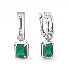 Серебряные серьги AQUAMARINE А45011409 с фианитом и агатом А45011409 фото