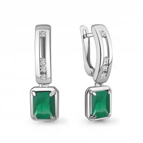 Серебряные серьги AQUAMARINE А45011409А с фианитом и агатом А45011409А фото
