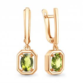 Серьги из золочёного серебра AQUAMARINE А45012107-п с хризолитом А45012107-п фото