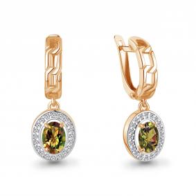 Серьги из золочёного серебра AQUAMARINE А45012219А-пк с фианитом и султанитом А45012219А-пк фото