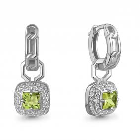 Серебряные серьги  трансформеры AQUAMARINE  с фианитом и хризолитом А45012607А А45012607А фото