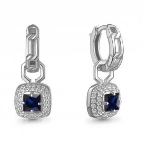 Серебряные серьги-трансформеры AQUAMARINE с гидротермальным сапфиром и фианитом А450126АБ А450126АБ фото