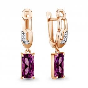 Серьги из золочёного серебра AQUAMARINE А45012784А-п с фианитом и аметистом А45012784А-п фото
