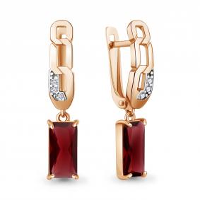 Серьги из золочёного серебра AQUAMARINE А45012785А-п с фианитом и гранатом А45012785А-п фото
