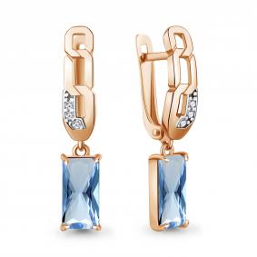 Серьги из золочёного серебра AQUAMARINE А45012788А-п с фианитом и турмалином А45012788А-п фото