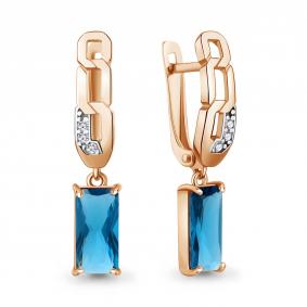 Серьги из золочёного серебра AQUAMARINE А45012793А-п с фианитом и Лондон топазом А45012793А-п фото