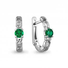 Серебряные серьги AQUAMARINE А450128П с гидротермальным изумрудом А450128П фото