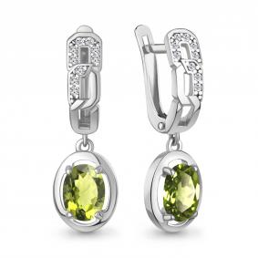 Серебряные серьги AQUAMARINE А45012907А с фианитом и хризолитом А45012907А фото