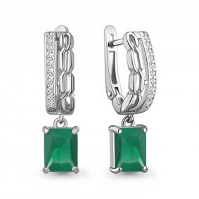 Серебряные серьги AQUAMARINE А45013009А с фианитом и агатом А45013009А фото