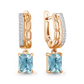 Серьги из золочёного серебра AQUAMARINE А45013088А-п с фианитом и турмалином А45013088А-п фото