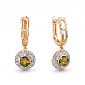Серьги из золочёного серебра AQUAMARINE А45013119А-п с фианитом и султанитом А45013119А-п фото