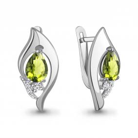 Серебряные серьги AQUAMARINE А45013407А с фианитом и хризолитом А45013407А фото