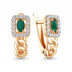 Серьги из золочёного серебра AQUAMARINE А45013609А-п с фианитом и агатом А45013609А-п фото