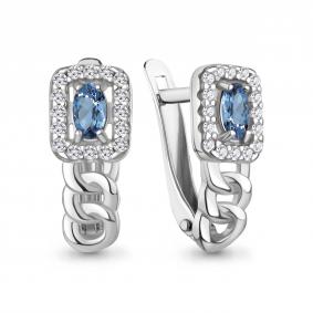 Серебряные серьги AQUAMARINE А450136АБ с фианитом и гидротермальным сапфиром А450136АБ фото
