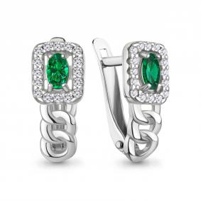 Серебряные серьги AQUAMARINE А450136АГ с фианитом и гидротермальным изумрудом А450136АГ фото