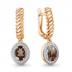 Серьги из золочёного серебра AQUAMARINE А45014201А-п с фианитом и кварцем А45014201А-п фото