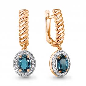 Серьги из золочёного серебра AQUAMARINE А45014208А-п с фианитом и Лондон топазом А45014208А-п фото