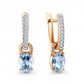 Серьги-трансформеры из золочёного серебра AQUAMARINE с топазом и фианитом А45014305А-п А45014305А-п фото