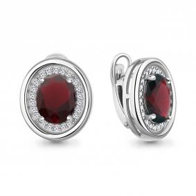 Серебряные серьги AQUAMARINE А45014485А с фианитом и гранатом А45014485А фото