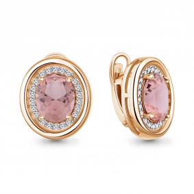 Серьги из золочёного серебра AQUAMARINE А45014490А-п с фианитом и морганитом А45014490А-п фото