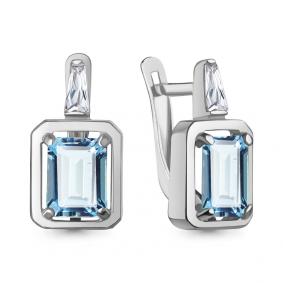 Серебряные серьги AQUAMARINE А45015288 с фианитом и турмалином А45015288 фото