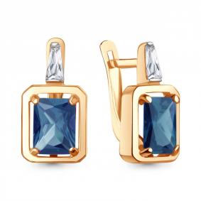 Серьги из золочёного серебра AQUAMARINE А45015293-п с фианитом и Лондон топазом А45015293-п фото