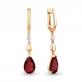 Серьги из золочёного серебра AQUAMARINE А45015385-п с фианитом и гранатом А45015385-п фото