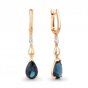 Серьги из золочёного серебра AQUAMARINE А45015393-п с фианитом и Лондон топазом А45015393-п фото