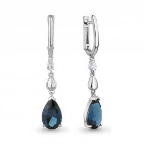 Серебряные серьги AQUAMARINE А45015393 с фианитом и Лондон топазом А45015393 фото