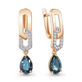 Серьги из золочёного серебра AQUAMARINE А45016408А-п с фианитом и Лондон топазом А45016408А-п фото