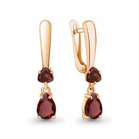 Серьги из золочёного серебра AQUAMARINE А45016603-п с гранатом А45016603-п фото