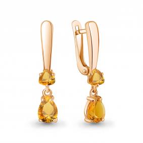 Серьги из золочёного серебра AQUAMARINE А45016606-п с цитрином А45016606-п фото