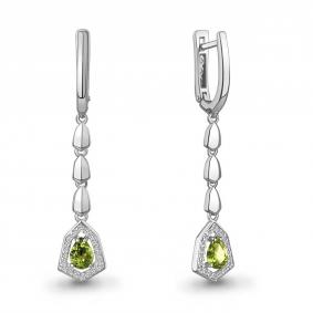 Серебряные серьги AQUAMARINE А45016807А с фианитом и хризолитом А45016807А фото