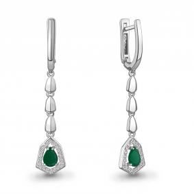 Серебряные серьги AQUAMARINE А45016809А с фианитом и агатом А45016809А фото