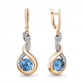 Серьги из золочёного серебра AQUAMARINE А45018192АЧ-пк с фианитом, Лондон топазом и ювелирным кристаллом А45018192АЧ-пк фото