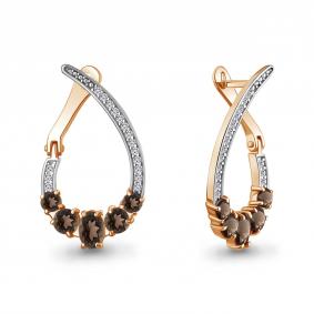 Серьги из золочёного серебра AQUAMARINE А45018301А-пк с фианитом и кварцем А45018301А-пк фото