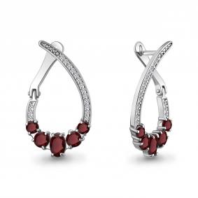 Серебряные серьги AQUAMARINE А45018303А с фианитом и гранатом А45018303А фото