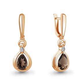 Серьги из золочёного серебра AQUAMARINE А45019401А-пк с фианитом и кварцем А45019401А-пк фото