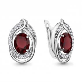 Серебряные серьги AQUAMARINE А45019503А с фианитом и гранатом А45019503А фото